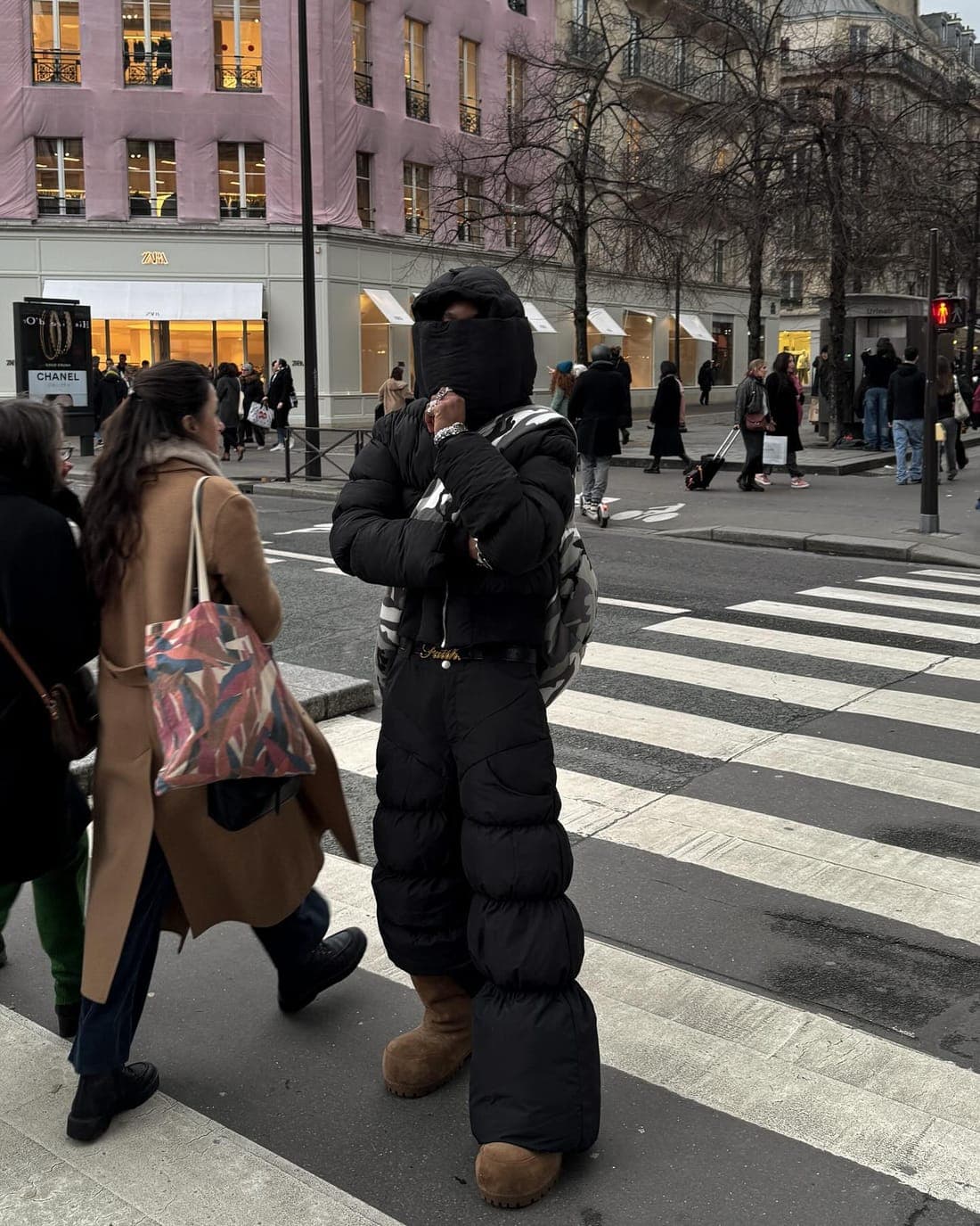 Wearer photographed at a crossing