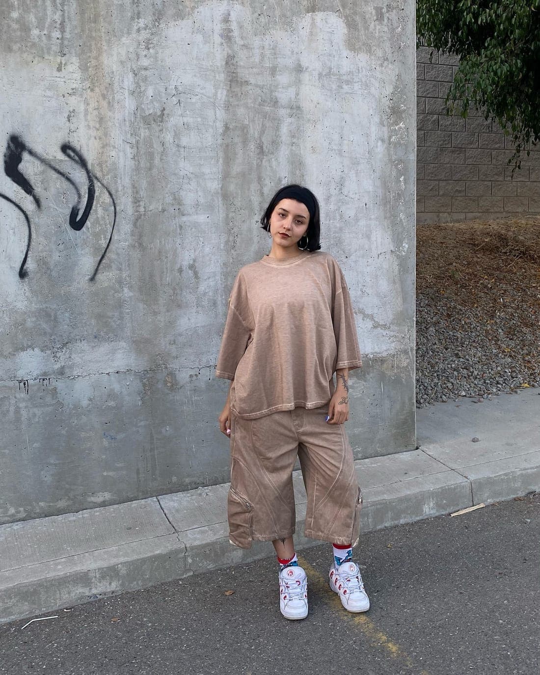 Wearer in the taupe co-ord