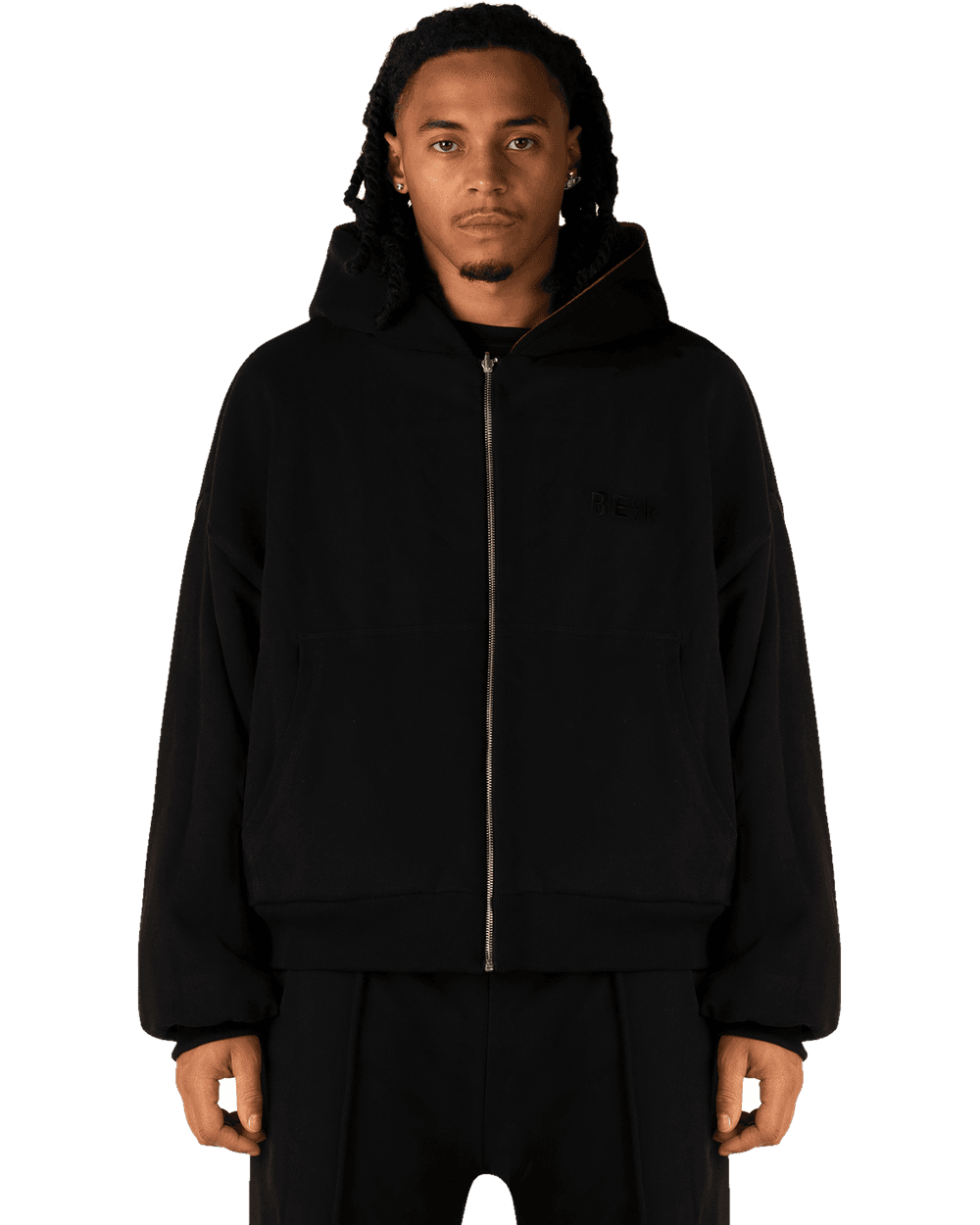 Black zip hoodie, front
