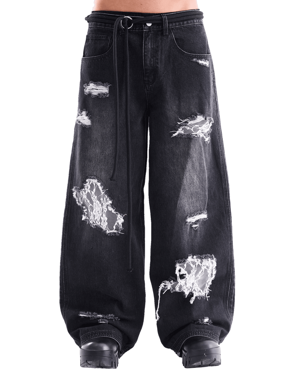 Laced trouser in black, front