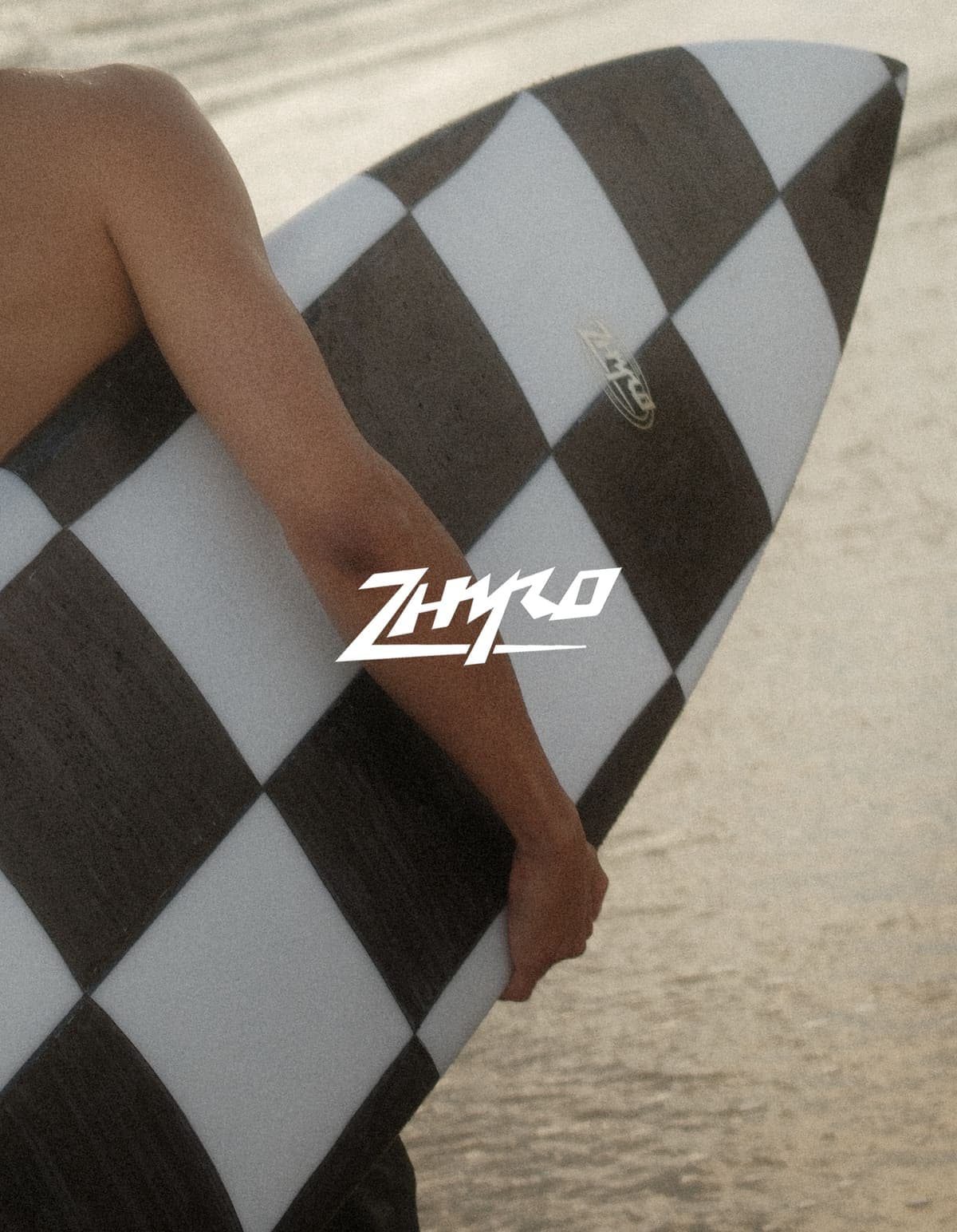 The wordmark applied to a chequerboard deck