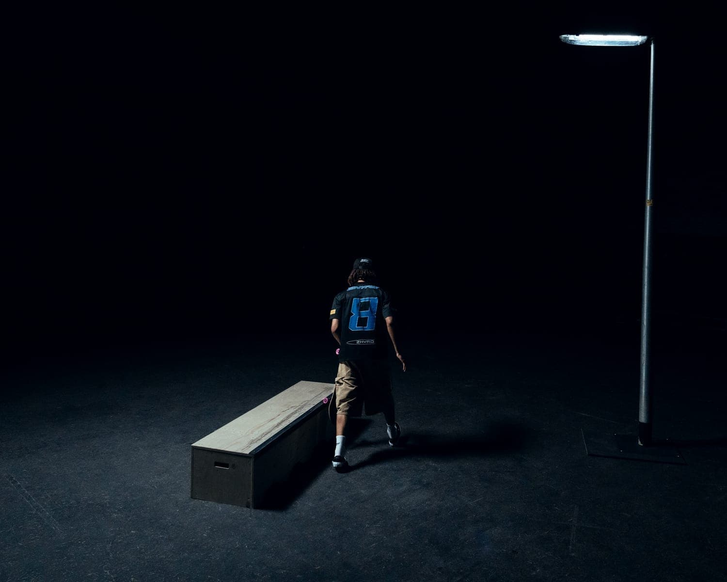 Campaign shoot: bench and street light at night