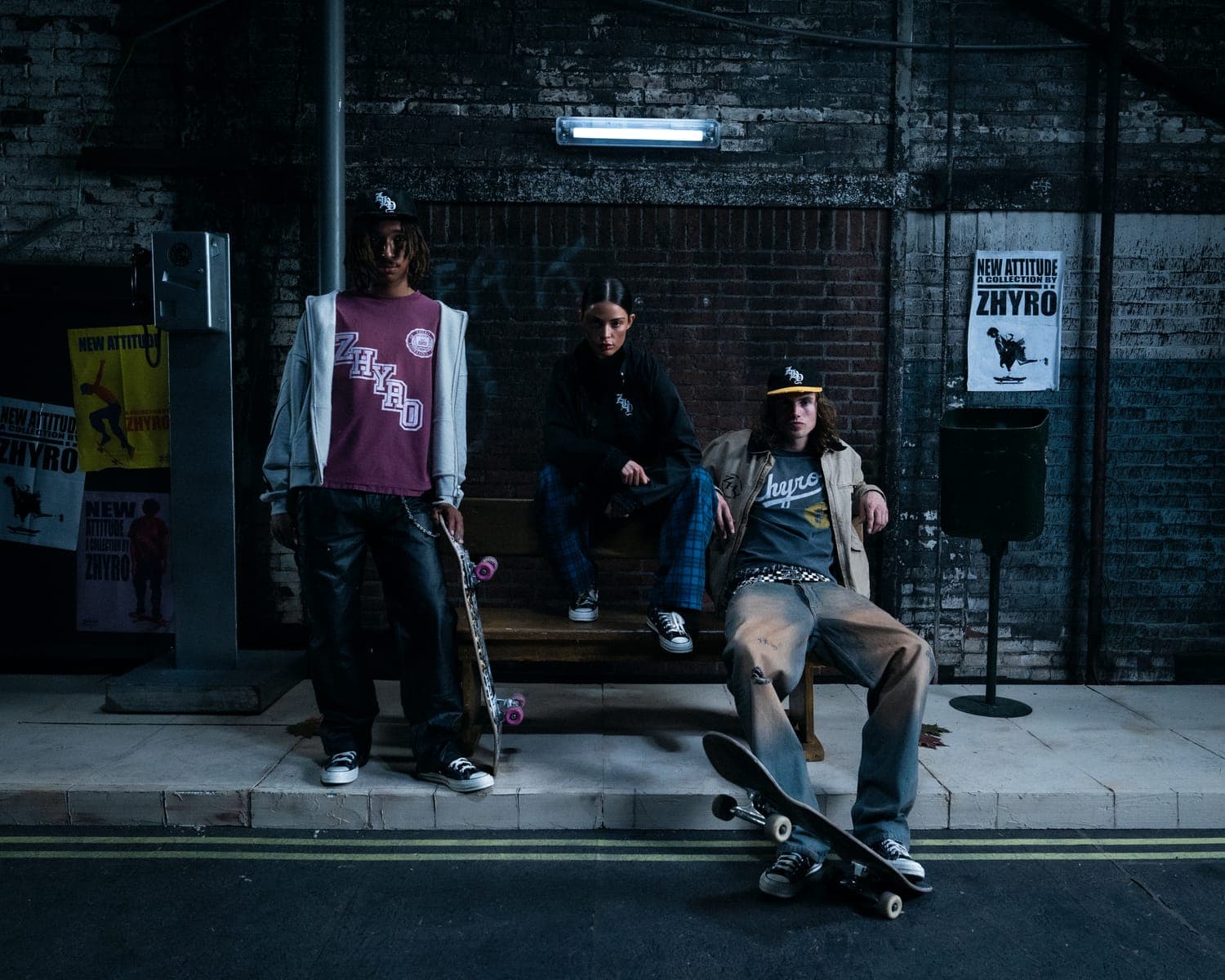 Campaign shoot: group outside a storefront